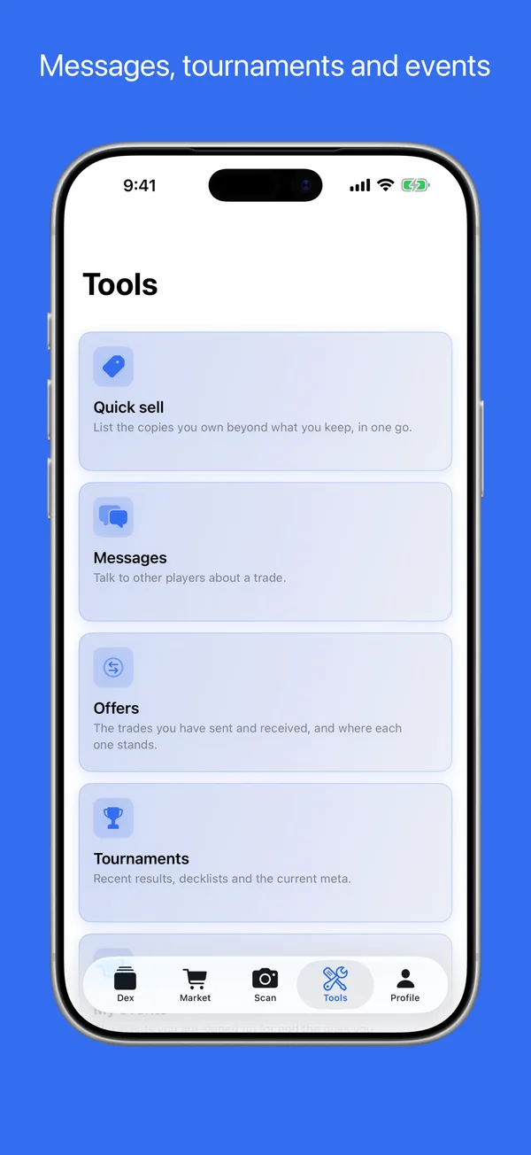 Messages, tournaments and events